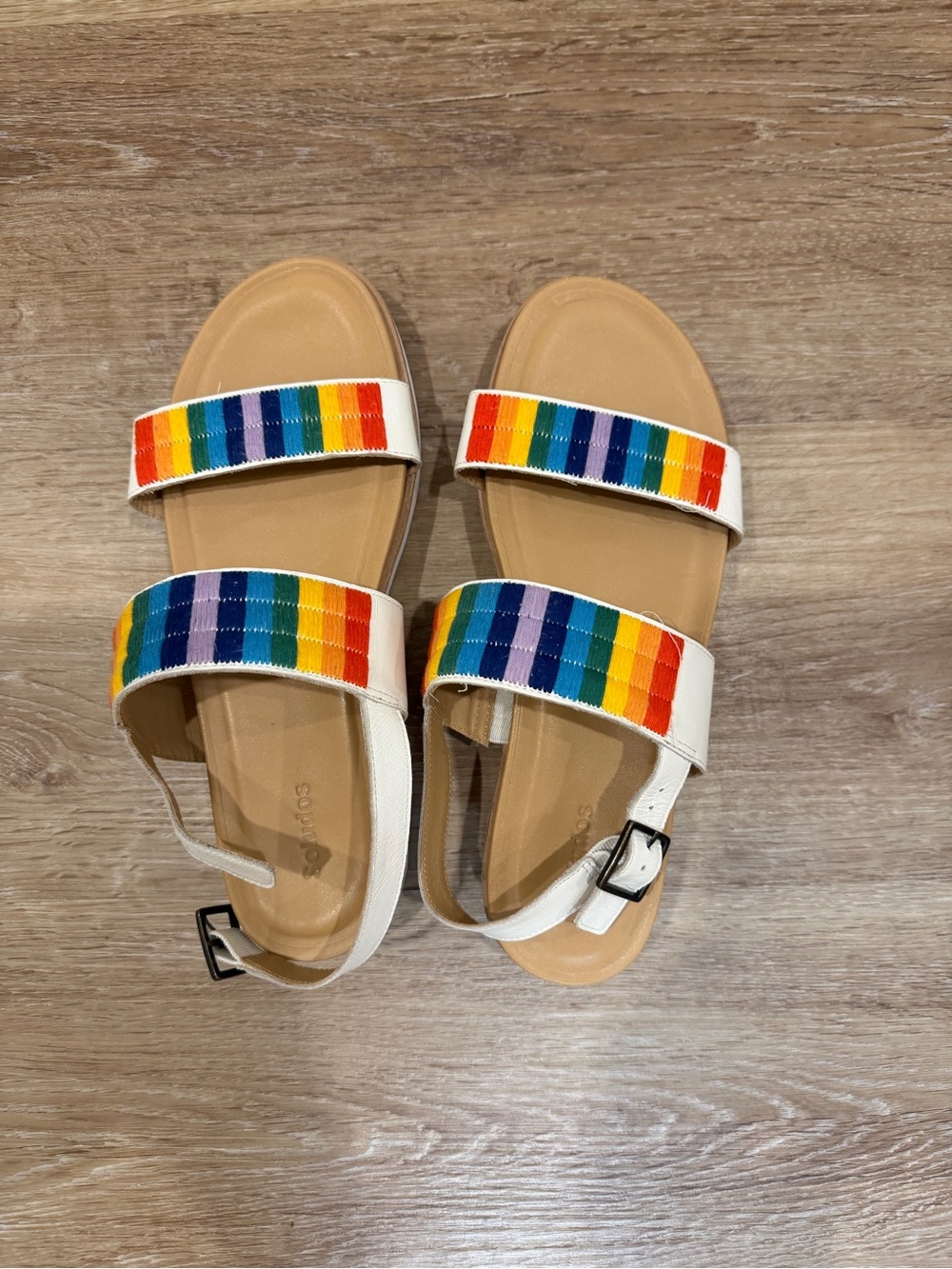 Womens White Sandals with Rainbow Straps